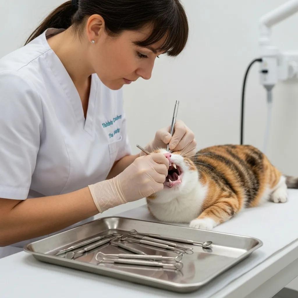 Veterinarian performing dental surgery on a cat, emphasizing the importance of comprehensive pet oral care
