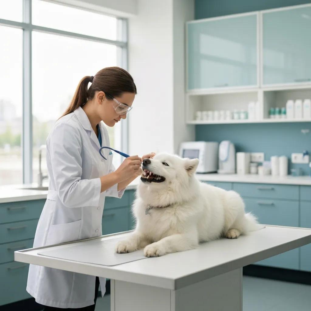 Veterinarian performing a dental cleaning on a dog in a modern clinic