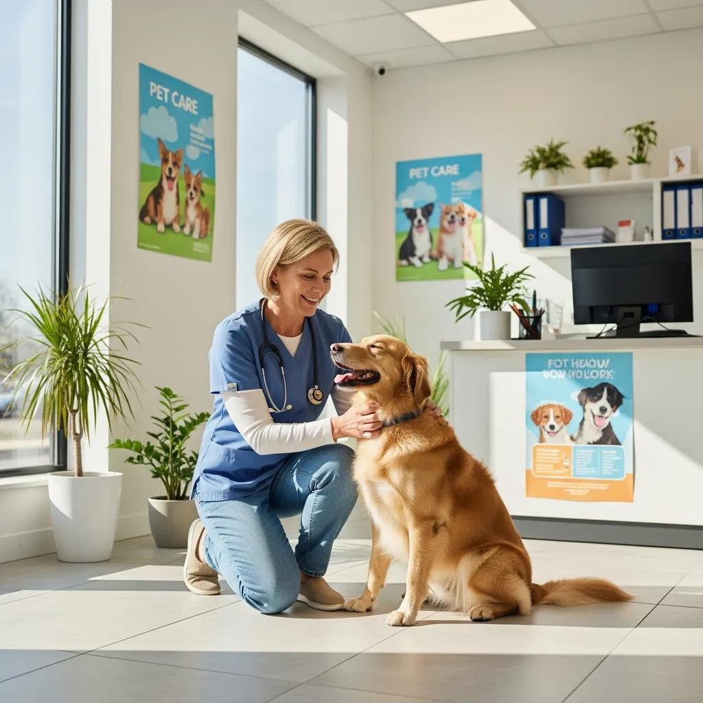 Veterinarian caring for a dog in a modern Newport Beach clinic