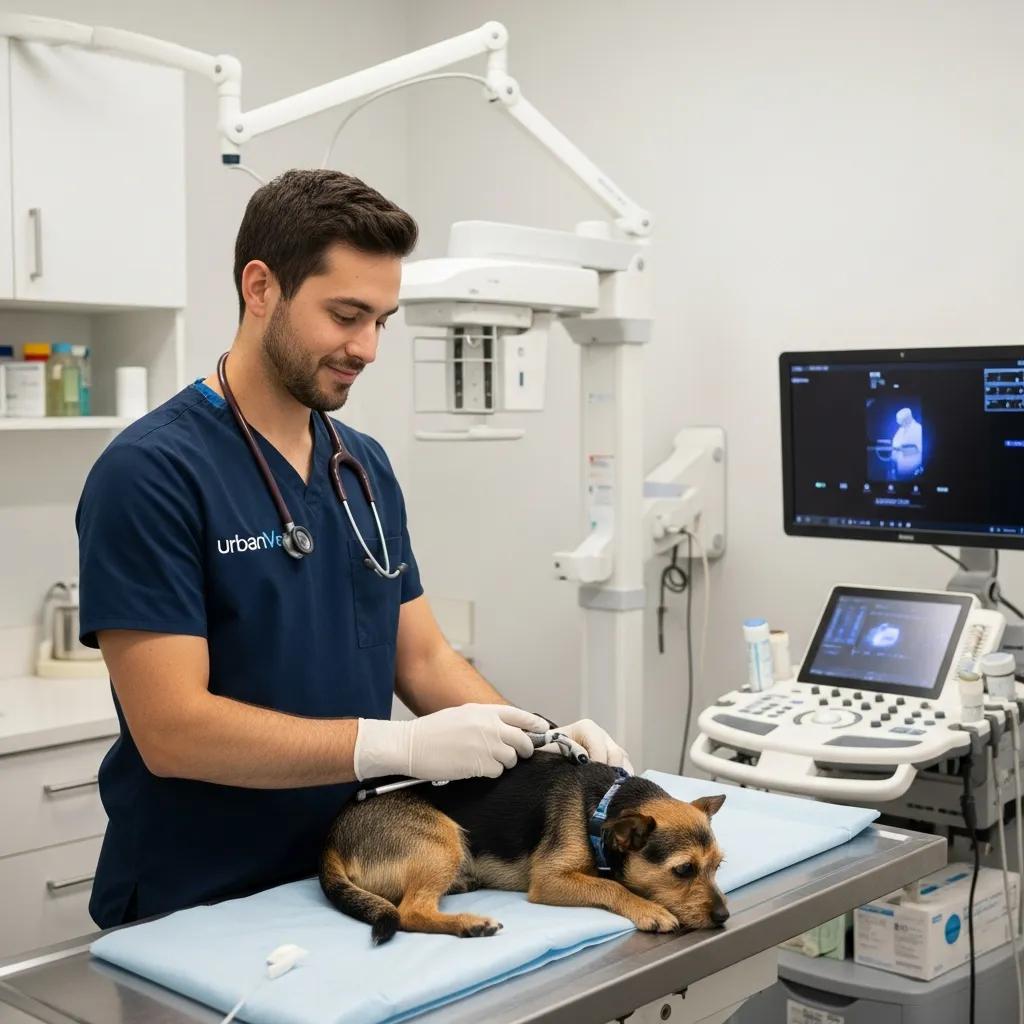 Veterinarian using advanced diagnostic tools on a pet at UrbanVet